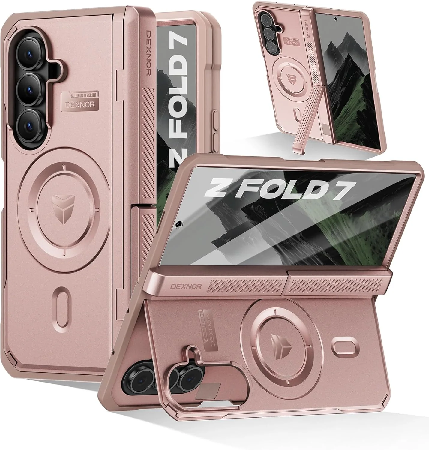 [Dual Kickstands & Front Screen Protector & Zipper Protection] Samsung Galaxy Z Fold7 Dexnor Military-Grade Magnetic Case With Shockproof Hinge Cover - Image 4