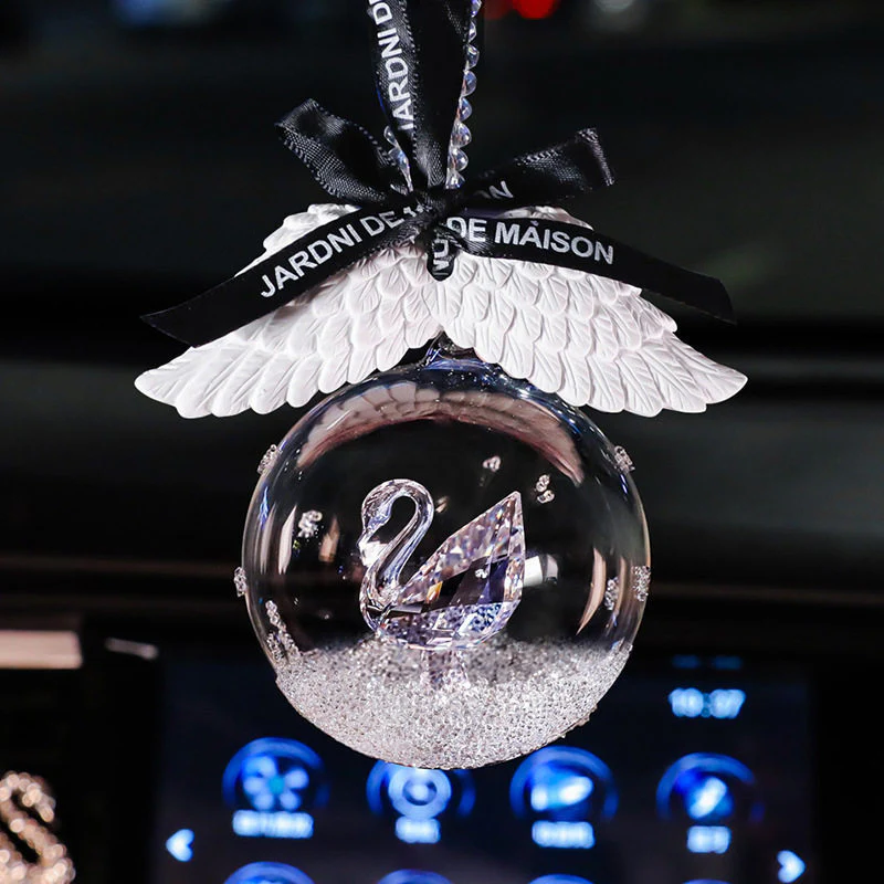 Elegant Swan Crystal Lucky Ball Car Rearview Mirror Hanging Ornament Car Interior Decoration