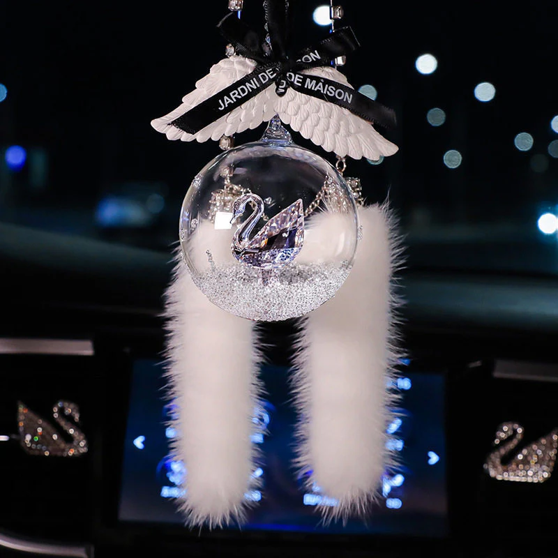Elegant Swan Crystal Lucky Ball Car Rearview Mirror Hanging Ornament Car Interior Decoration - Image 3