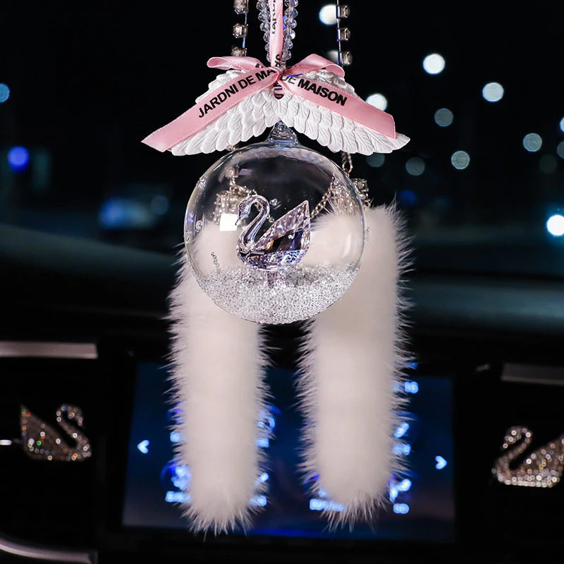 Elegant Swan Crystal Lucky Ball Car Rearview Mirror Hanging Ornament Car Interior Decoration - Image 4