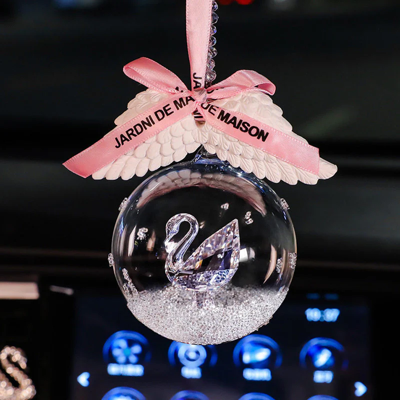 Elegant Swan Crystal Lucky Ball Car Rearview Mirror Hanging Ornament Car Interior Decoration - Image 5