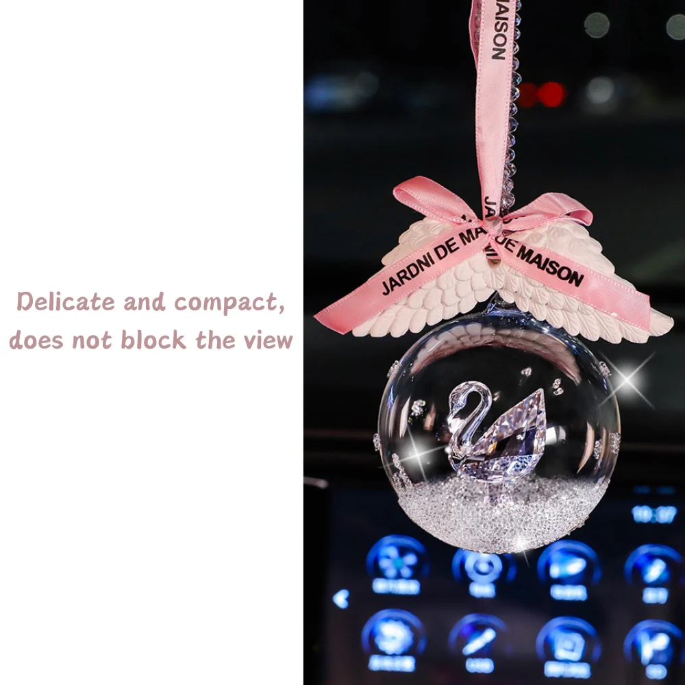 Elegant Swan Crystal Lucky Ball Car Rearview Mirror Hanging Ornament Car Interior Decoration - Image 8