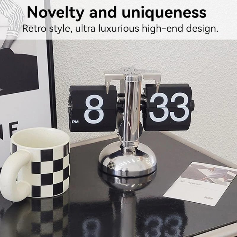 Flip Desk Shelf Clock - Classic Mechanical-Digital Display Battery Powered - Image 10