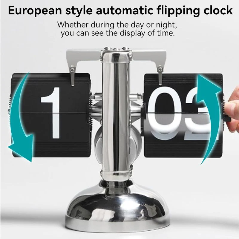 Flip Desk Shelf Clock - Classic Mechanical-Digital Display Battery Powered - Image 2