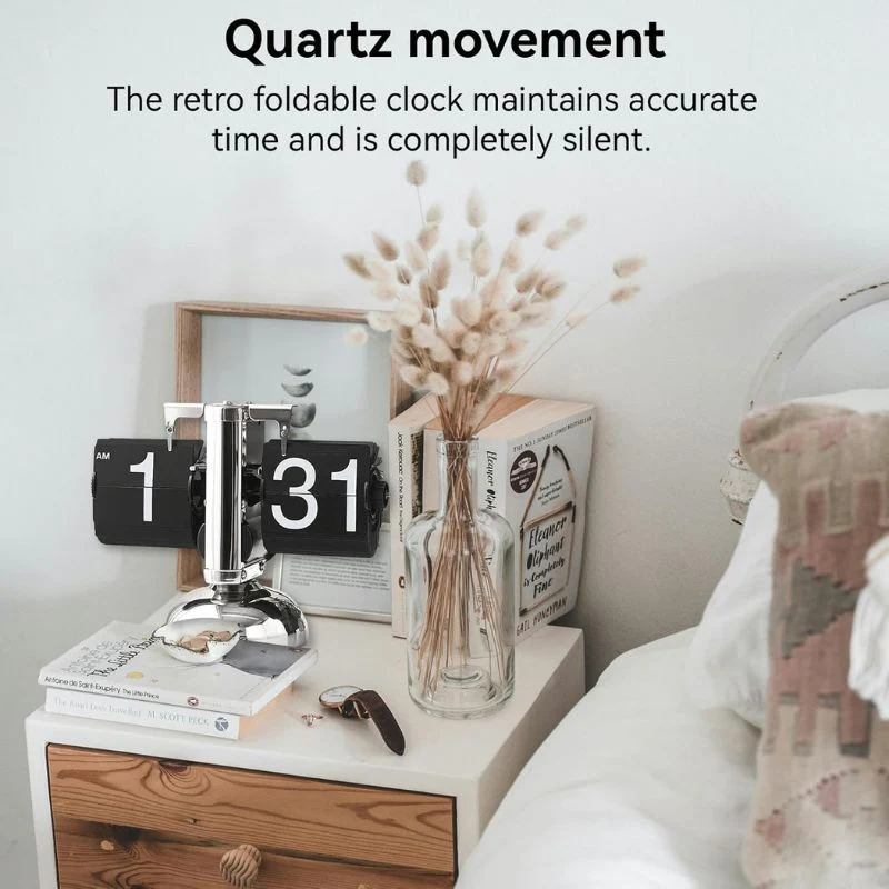 Flip Desk Shelf Clock - Classic Mechanical-Digital Display Battery Powered - Image 4