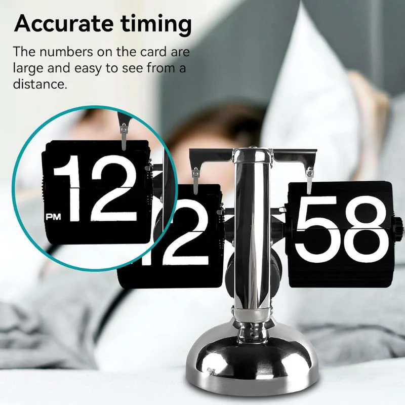 Flip Desk Shelf Clock - Classic Mechanical-Digital Display Battery Powered - Image 7