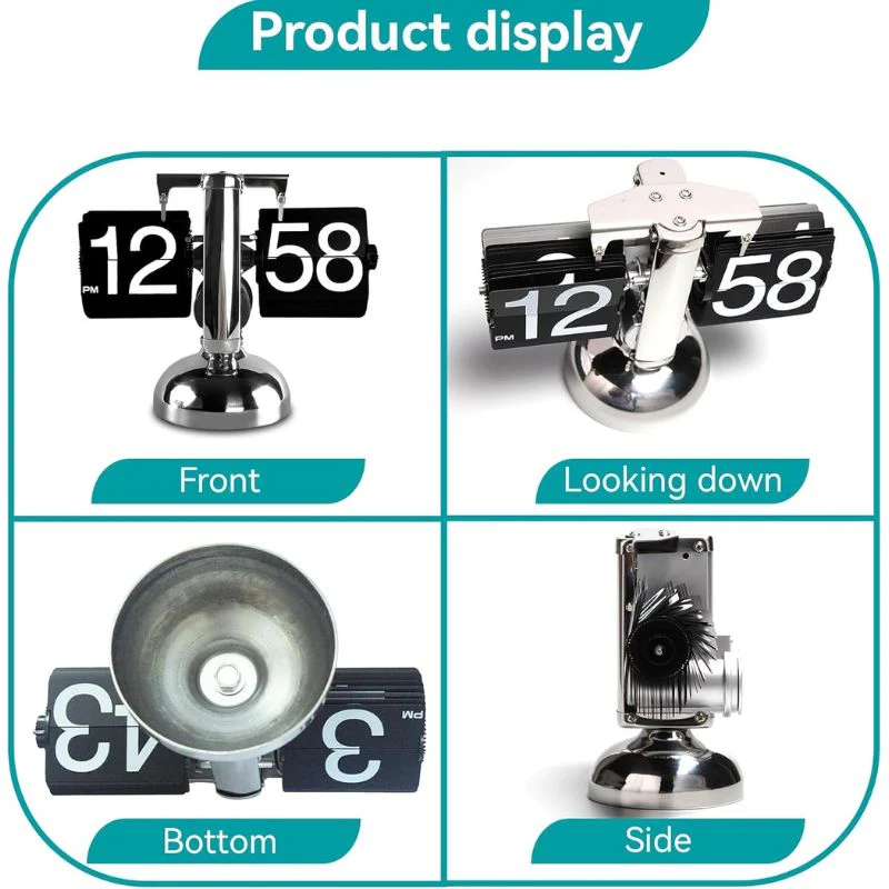 Flip Desk Shelf Clock - Classic Mechanical-Digital Display Battery Powered - Image 8