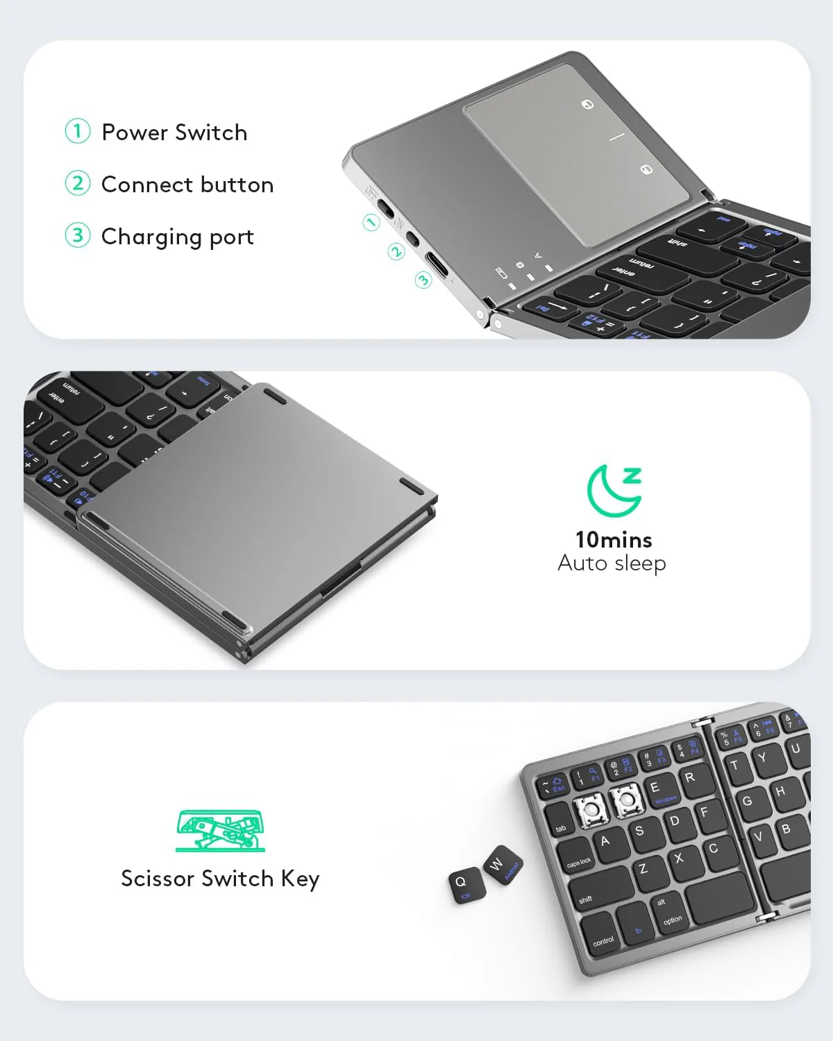Foldable Bluetooth Keyboard with Touchpad Portable Wireless Keyboard , Rechargeable Full Size Ultra Slim Pocket Folding Keyboard for Android Windows iOS Tablet And Mobile Phone - Image 13