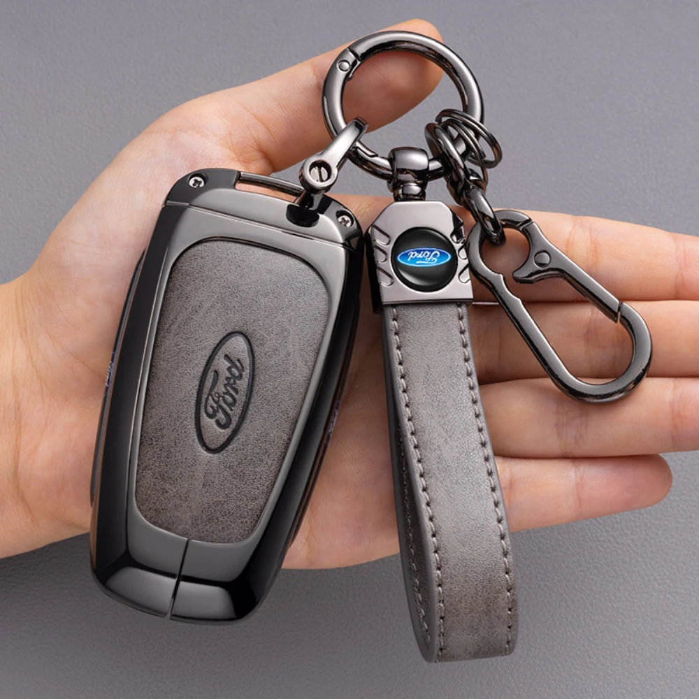 Ford Alloy + Leather Protection Car Key Fob Case Cover For Ranger, Wildtrak, Everest, Explorer, Ecosport, Edge, Escape, Focus, Fiesta, Mustang