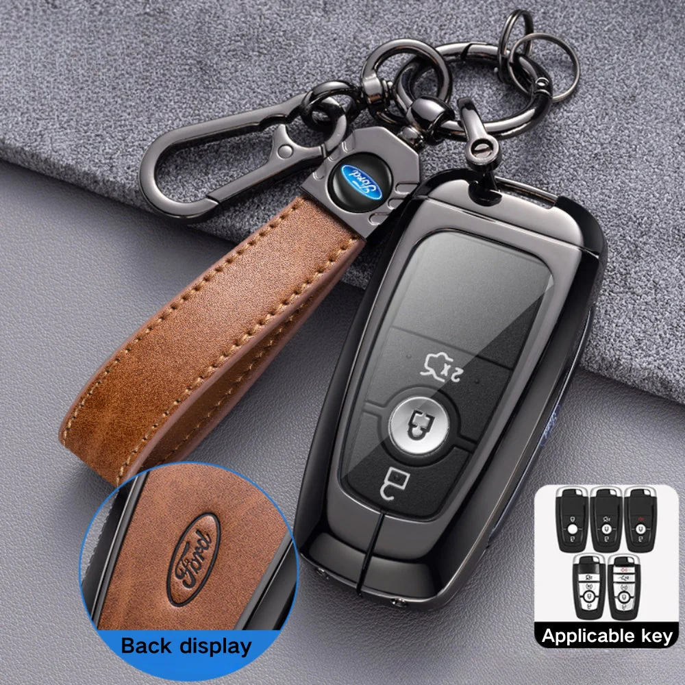 Ford Alloy + Leather Protection Car Key Fob Case Cover For Ranger, Wildtrak, Everest, Explorer, Ecosport, Edge, Escape, Focus, Fiesta, Mustang - Image 3
