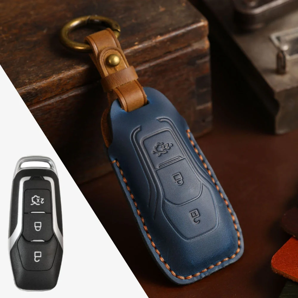 Ford Handcrafted Genuine Leather Car Key Fob Protective Case Cover For Edge, Mondeo, Ka, Fiesta, Focus, Galaxy, Mustang, Kuga - Image 2