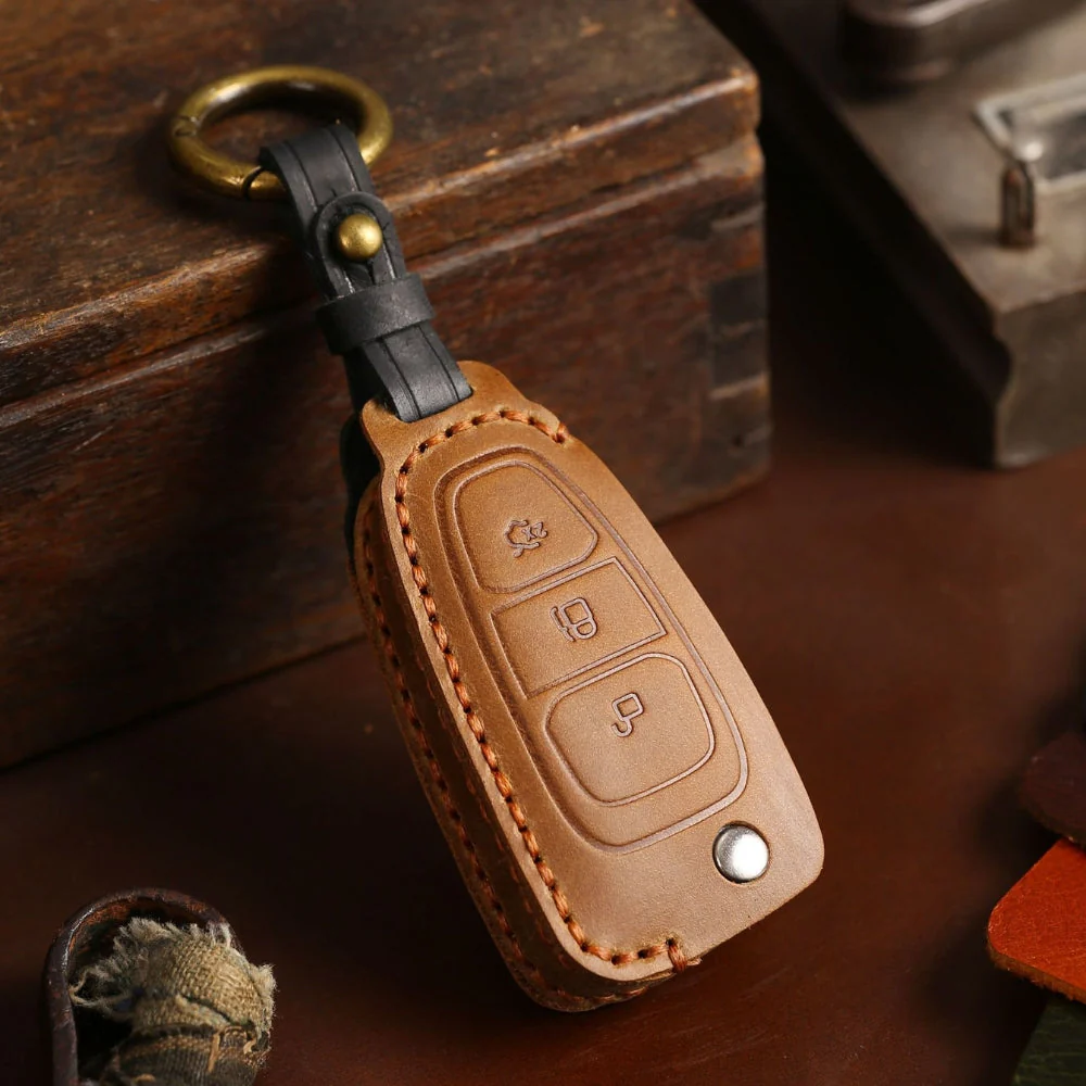 Ford Handcrafted Genuine Leather Car Key Fob Protective Case Cover For Kuga, Edge, Ranger, Mondeo, Focus - Image 8