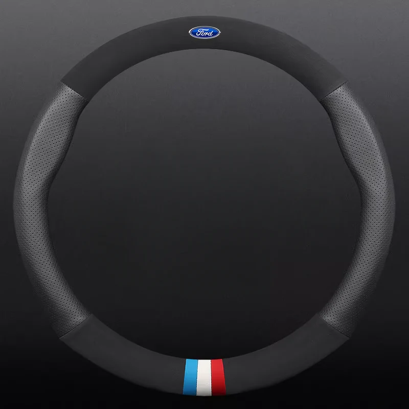 Ford Leather & Carbon Fiber Car Steering Wheel Covers for Mondeo, Focus, Edge, Escort, Kuga, Escape, Taurus - Image 2
