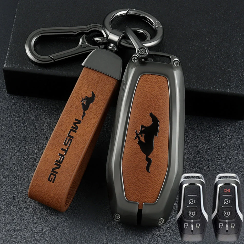 Ford Mustang Zinc Alloy Leather Car Key Fob Case Cover - Image 2