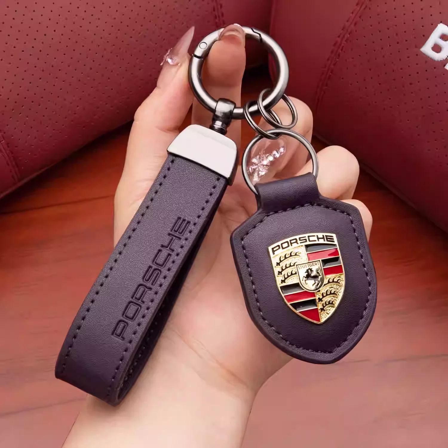 Porsche Crest Car Keychain Genuine Leather For Panamera, Cayenne, 911, Macan, Taycan - Image 10