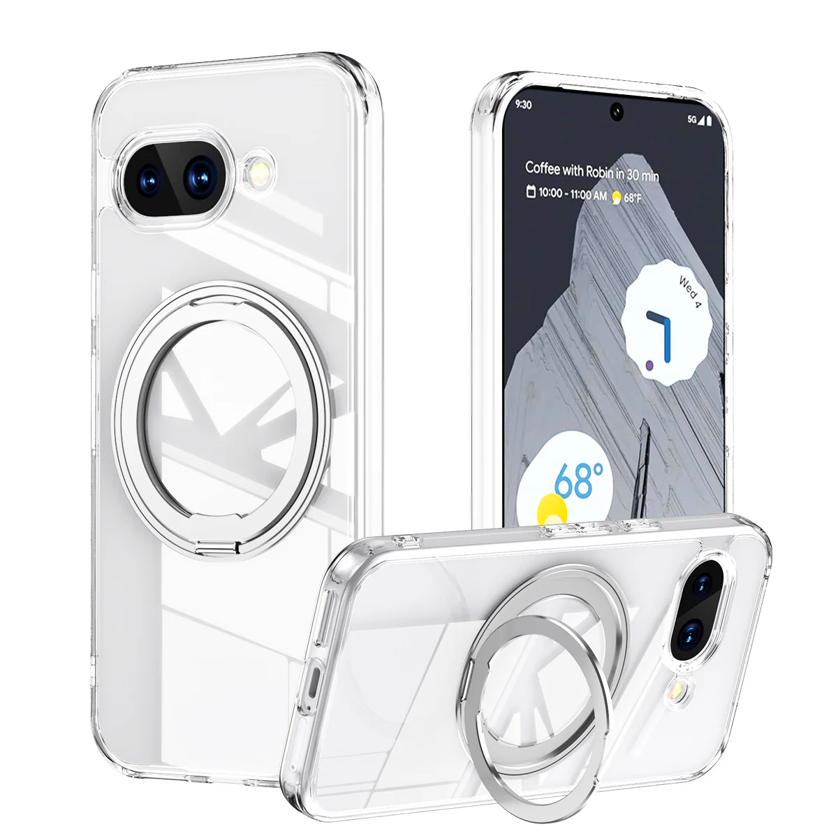 Google Pixel 9A - 360° Rotating Stand Full-Cover Matte Shockproof Case - Image 2