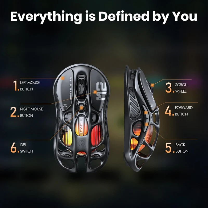 GravaStar Mercury M2 Wireless Gaming Mouse with Optical Sensor with 26,000 DPI 79g Lightweight - Image 2