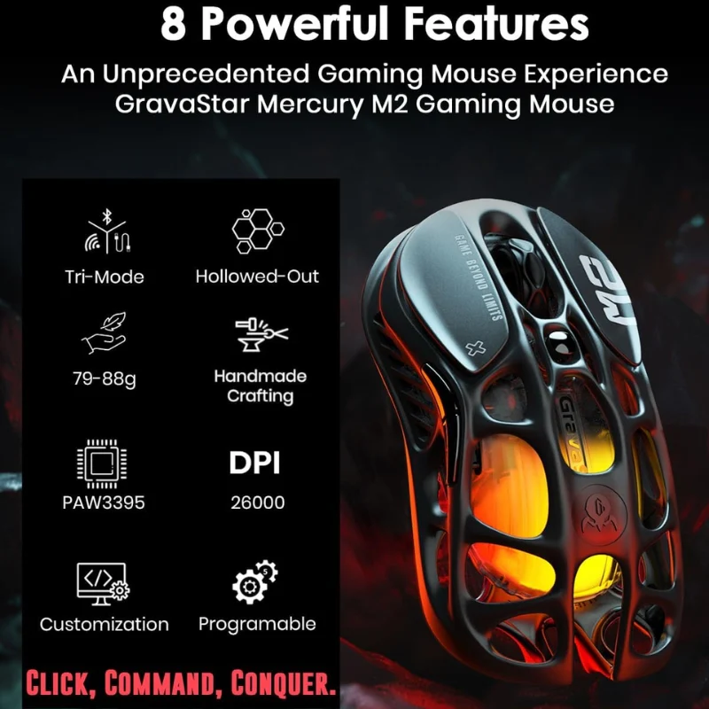 GravaStar Mercury M2 Wireless Gaming Mouse with Optical Sensor with 26,000 DPI 79g Lightweight - Image 7