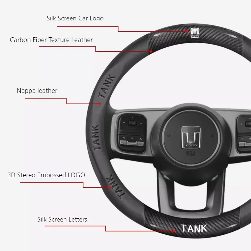Great Wall Carbon Fiber & Nappa Leather Grip Steering Wheel Cover for Tank 300, Tank 400, Tank 500 Hi4-T - Image 4