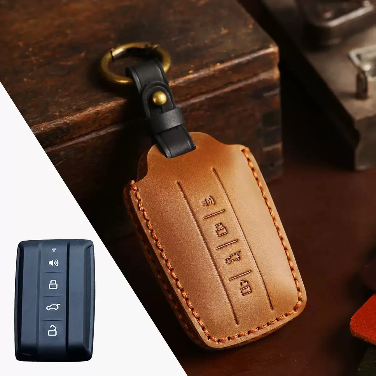 Great Wall Handcrafted Genuine Leather Car Key Fob Case Cover For Tank 300, 400, 500, 700 - Image 5