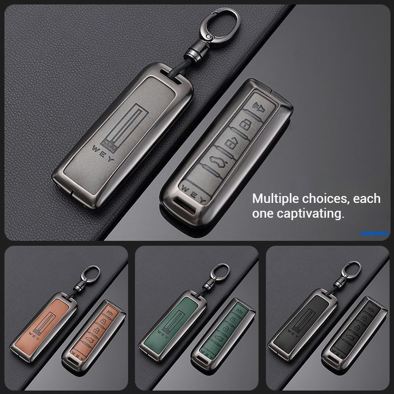 Great Wall Zinc Alloy + PU Leather Car Key Fob Case Cover For WEY VV5, VV6, VV7, Mocha - Image 2