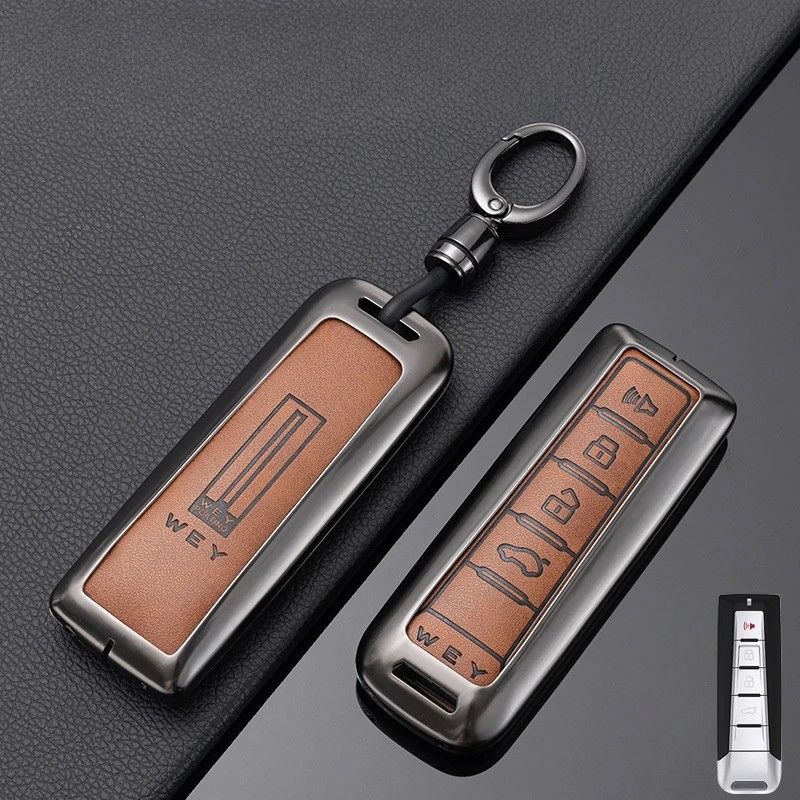 Great Wall Zinc Alloy + PU Leather Car Key Fob Case Cover For WEY VV5, VV6, VV7, Mocha - Image 7