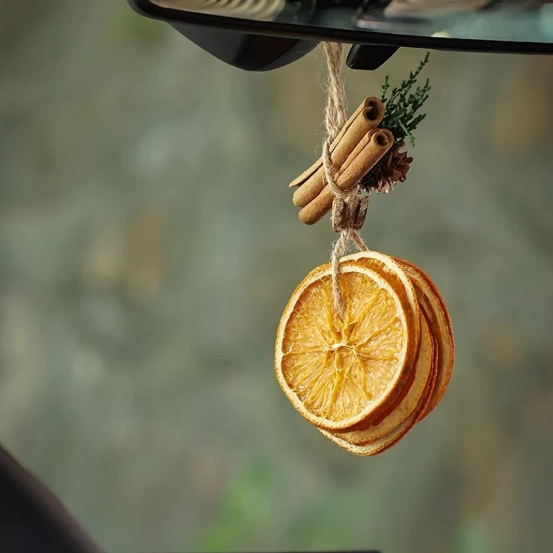 Handmade Forest Style Natural Cinnamon Orange Slice Pinecone Pendant Car Rearview Mirror Hanging Ornament Creative Gift - Image 4