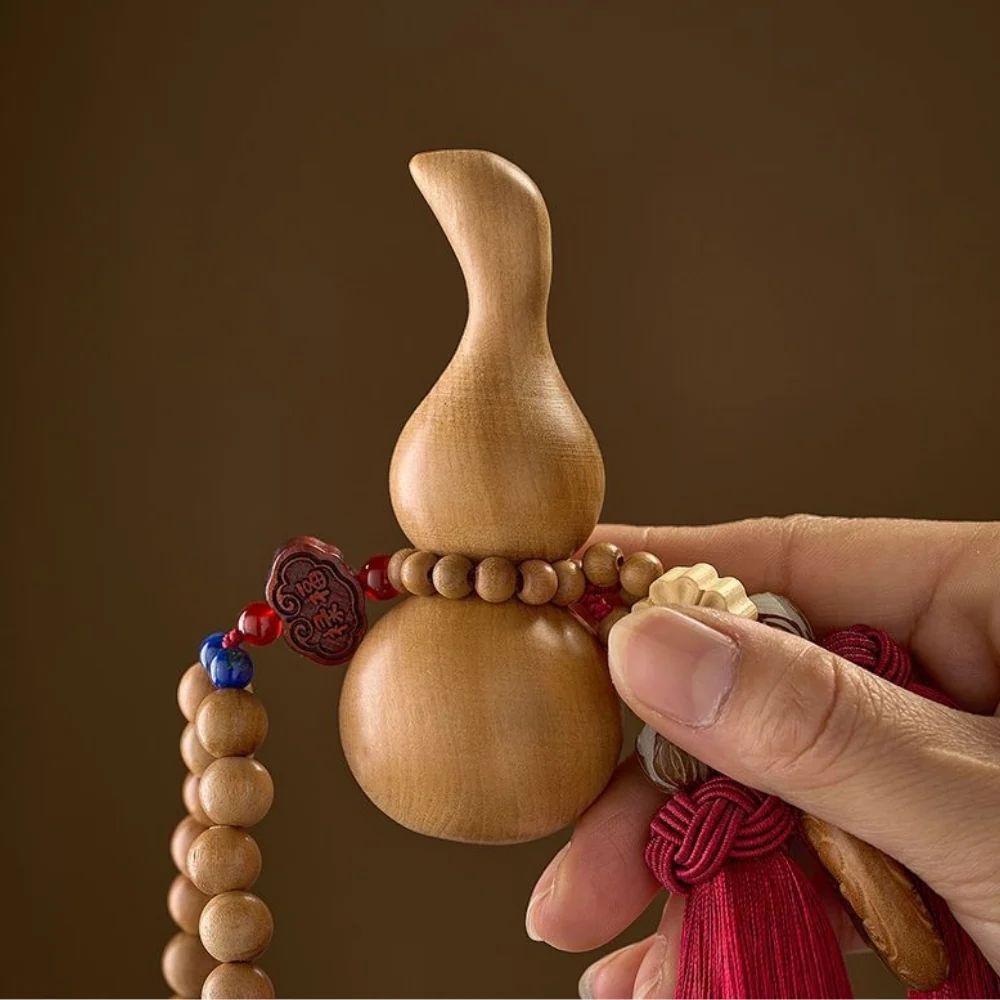 Handmade Peach Wood Peace Buckle Gourd Rearview Mirror Hanging Ornament Elegant and Noble Car Interior Decoration - Image 11