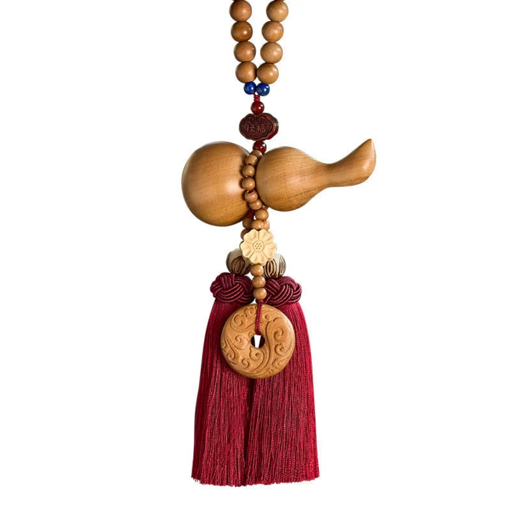 Handmade Peach Wood Peace Buckle Gourd Rearview Mirror Hanging Ornament Elegant and Noble Car Interior Decoration - Image 2