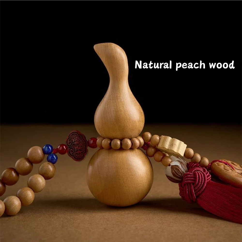 Handmade Peach Wood Peace Buckle Gourd Rearview Mirror Hanging Ornament Elegant and Noble Car Interior Decoration - Image 5