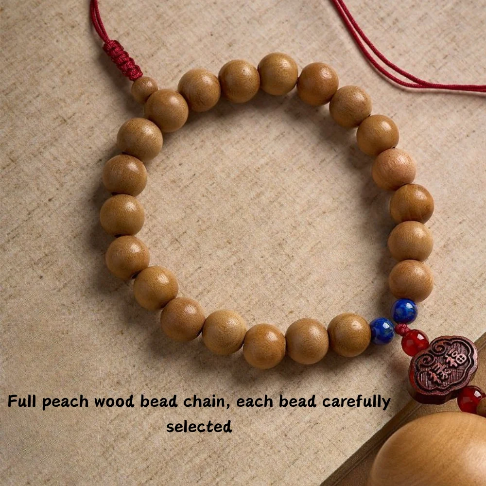 Handmade Peach Wood Peace Buckle Gourd Rearview Mirror Hanging Ornament Elegant and Noble Car Interior Decoration - Image 6