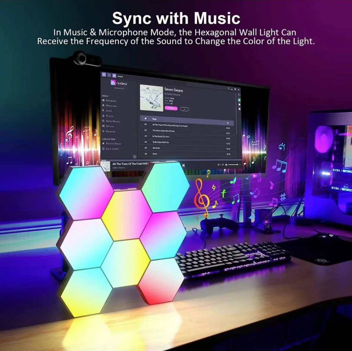 Hexagon RGB LED Smart Light Panels Punch-Free With App Control Gaming Lights Music Sync Hexagon Wall LED Lights DIY Geometry Ambience Lighting for Gaming Room Bedroom Streaming, 6 Panels - Image 3