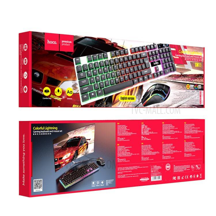 HOCO GM11 Terrific Glowing USB Wired 104 Keys RGB Backlight Gaming Mouse Keyboard Combos Set