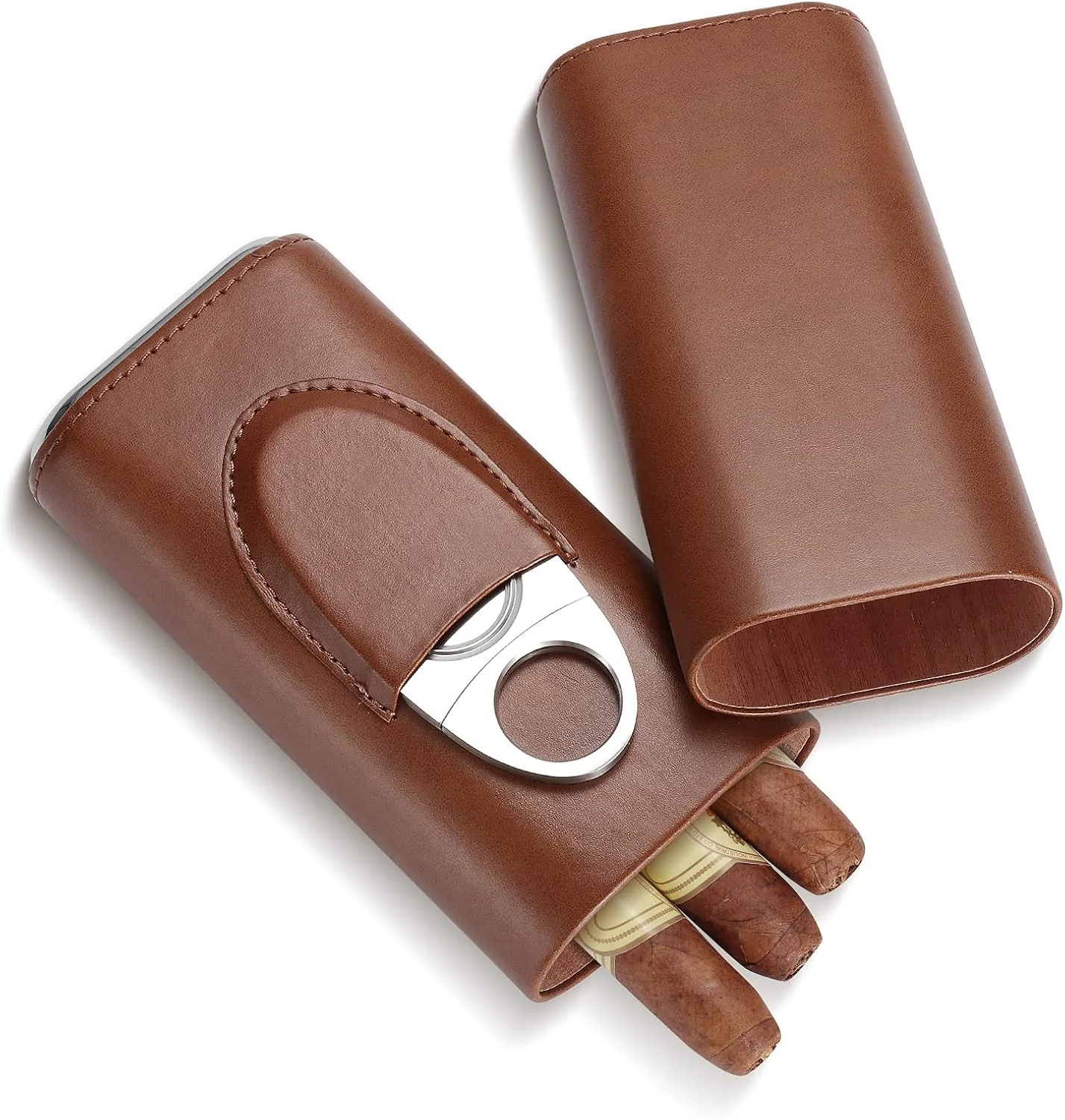 [Holds Up To 3 Cigars] Portable PU Leather Cigar Accessories & Humido - Image 2