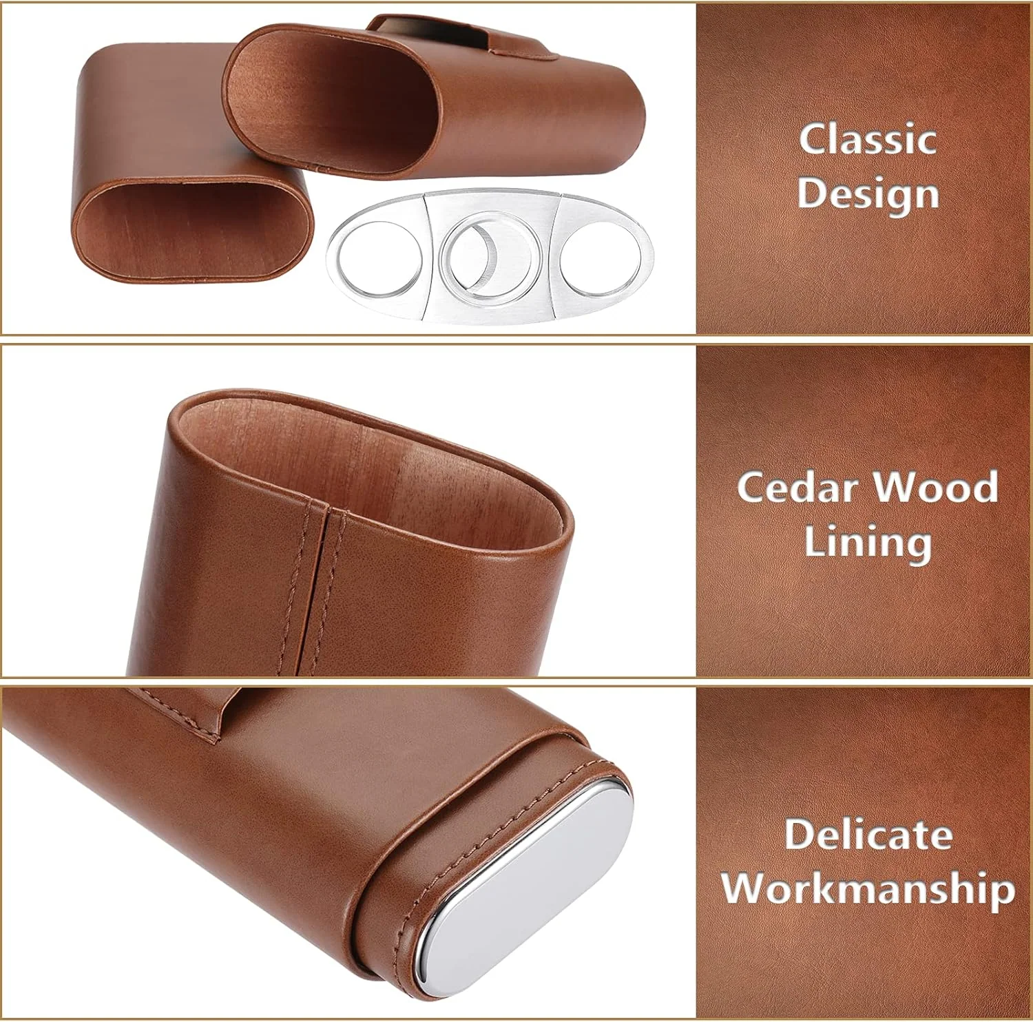 [Holds Up To 3 Cigars] Portable PU Leather Cigar Accessories & Humido - Image 3