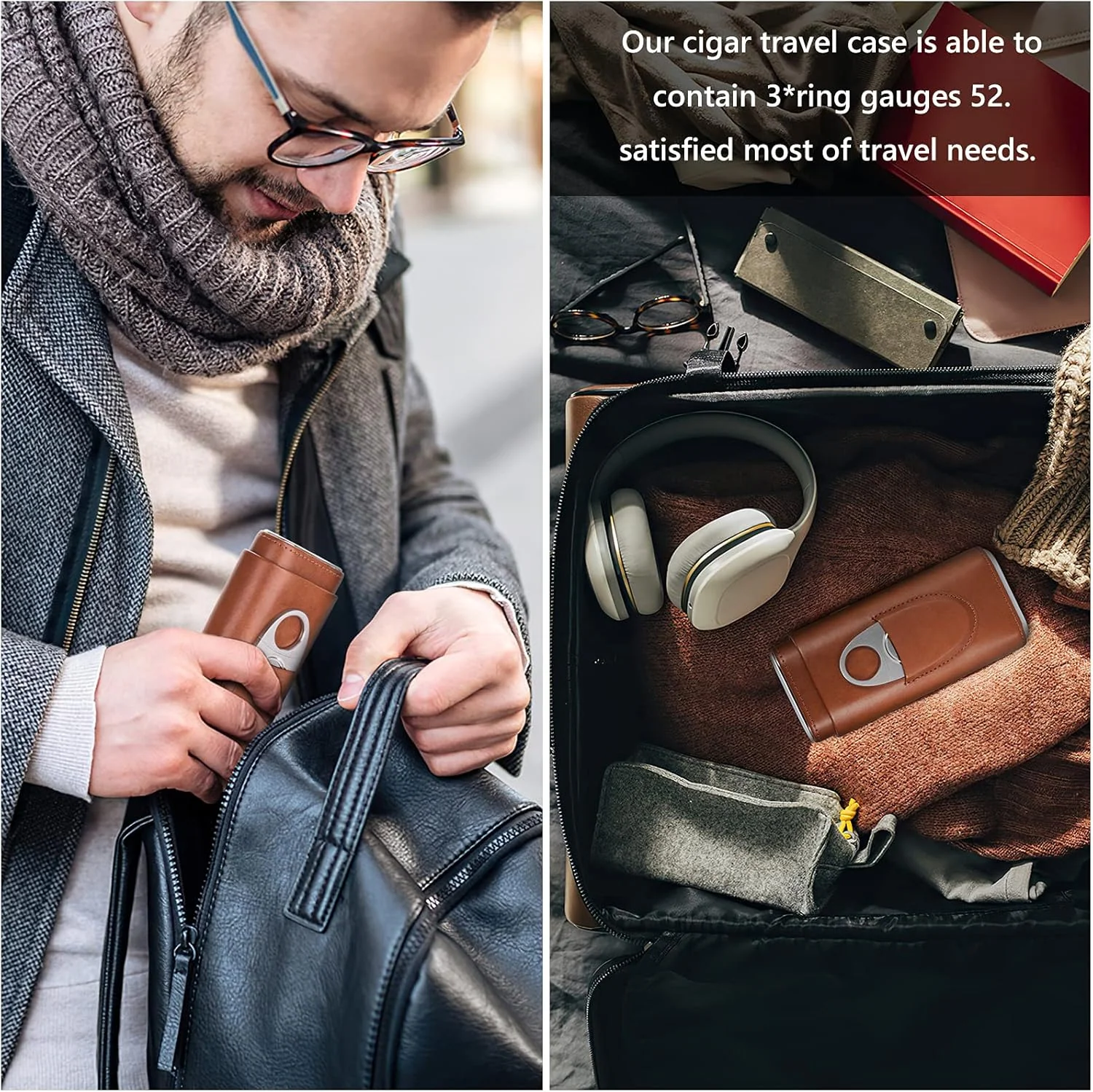 [Holds Up To 3 Cigars] Portable PU Leather Cigar Accessories & Humido - Image 5