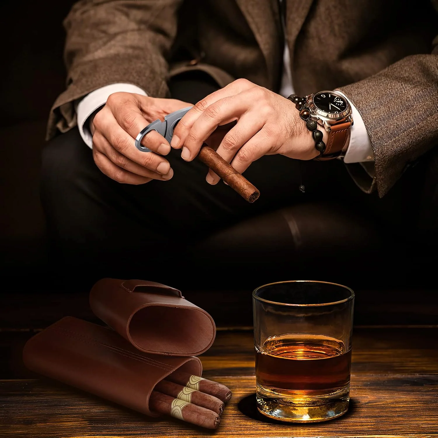 [Holds Up To 3 Cigars] Portable PU Leather Cigar Accessories & Humido - Image 6