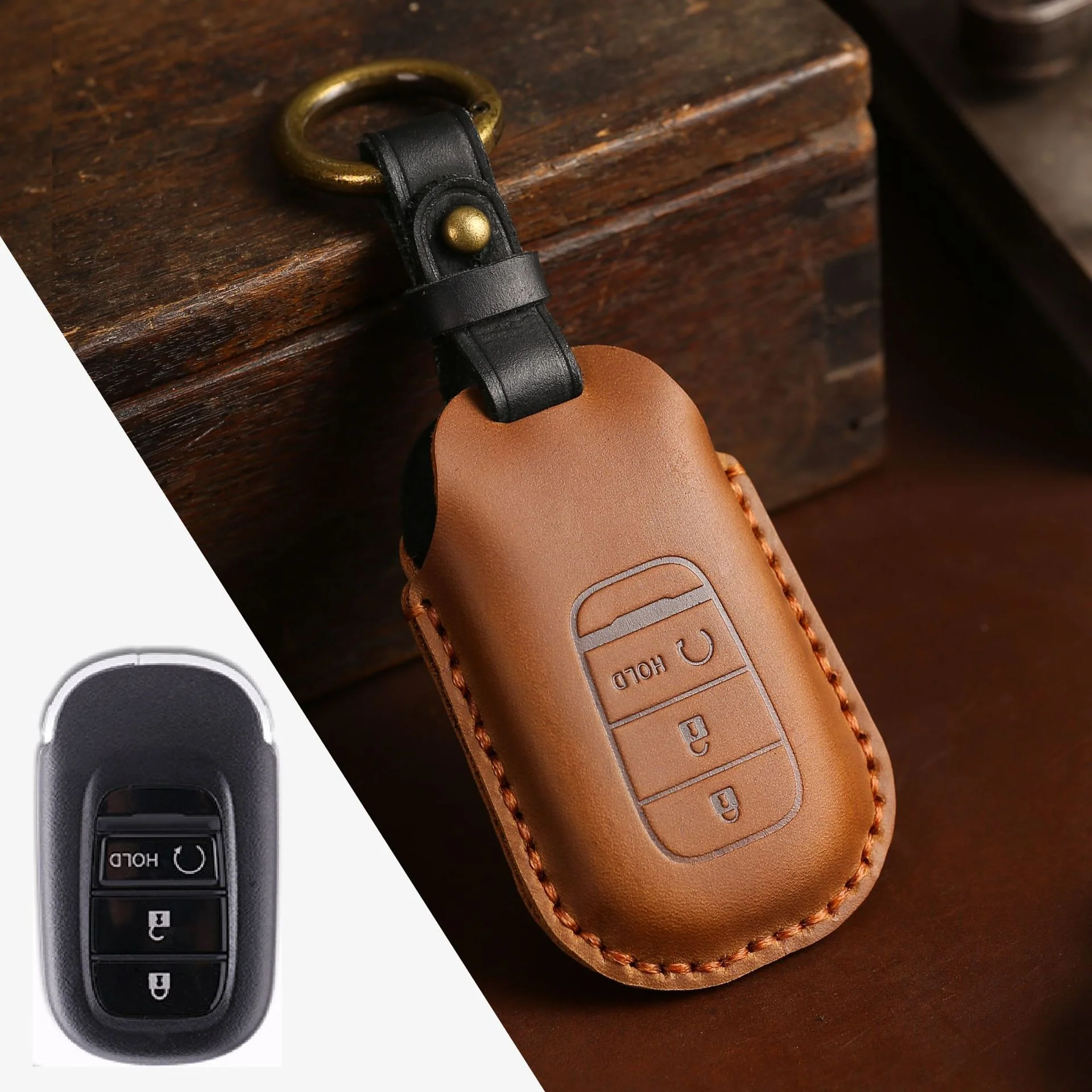 Honda Handcrafted Genuine Leather Car Key Fob Case Cover For CR-V, Accord, Civic, HR-V, Pilot - Image 12