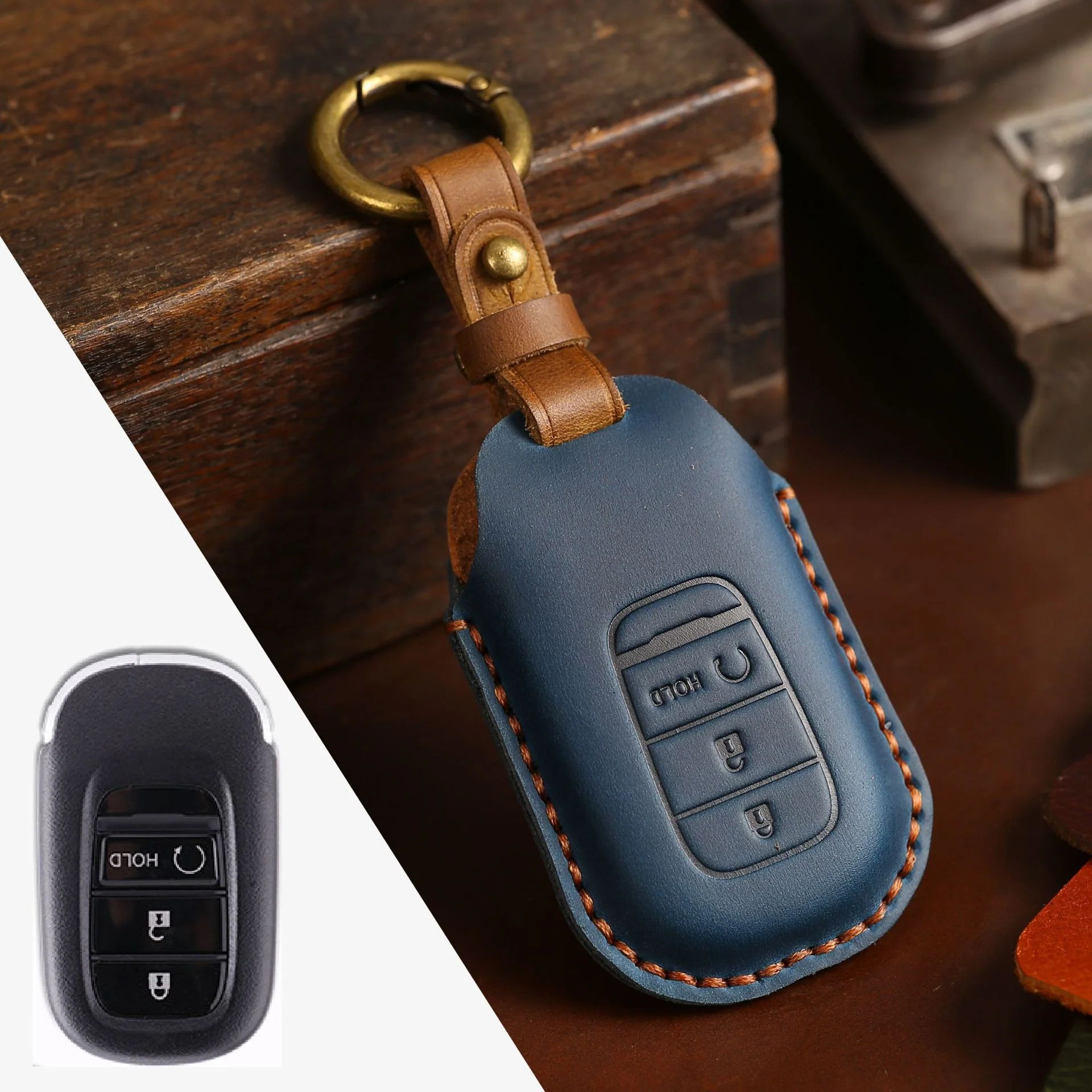 Honda Handcrafted Genuine Leather Car Key Fob Case Cover For CR-V, Accord, Civic, HR-V, Pilot - Image 14