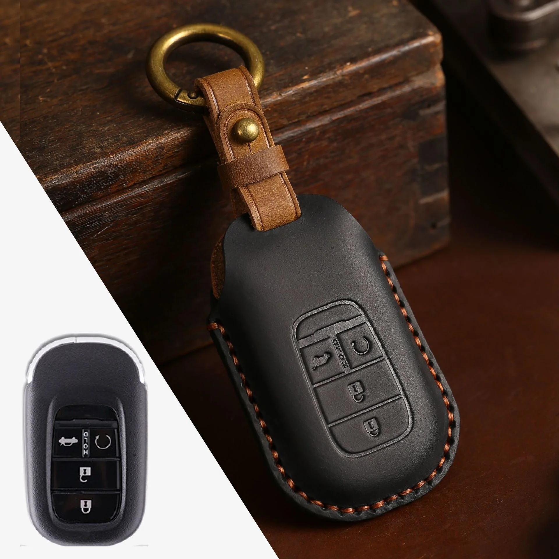 Honda Handcrafted Genuine Leather Car Key Fob Case Cover For CR-V, Accord, Civic, HR-V, Pilot - Image 16