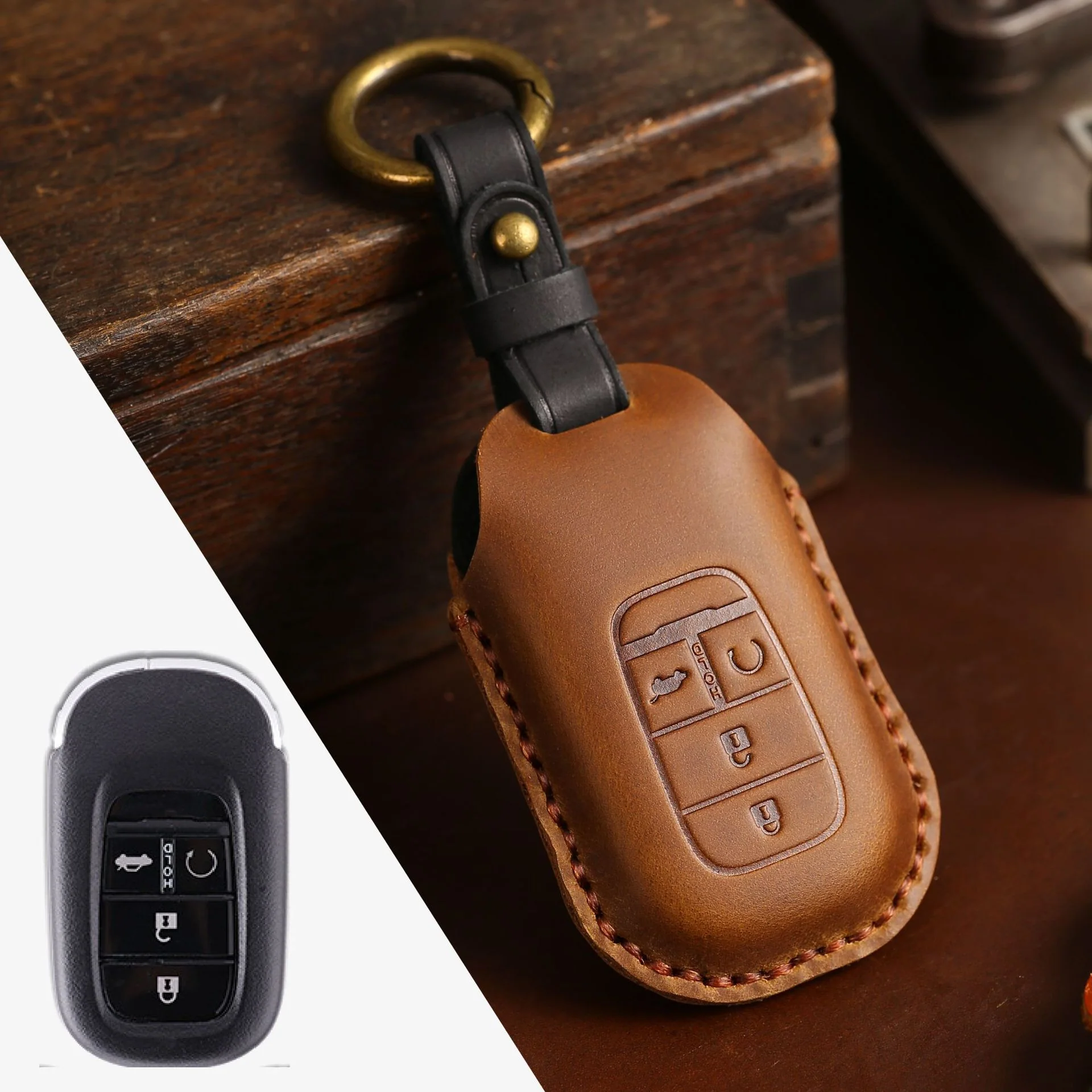 Honda Handcrafted Genuine Leather Car Key Fob Case Cover For CR-V, Accord, Civic, HR-V, Pilot - Image 17