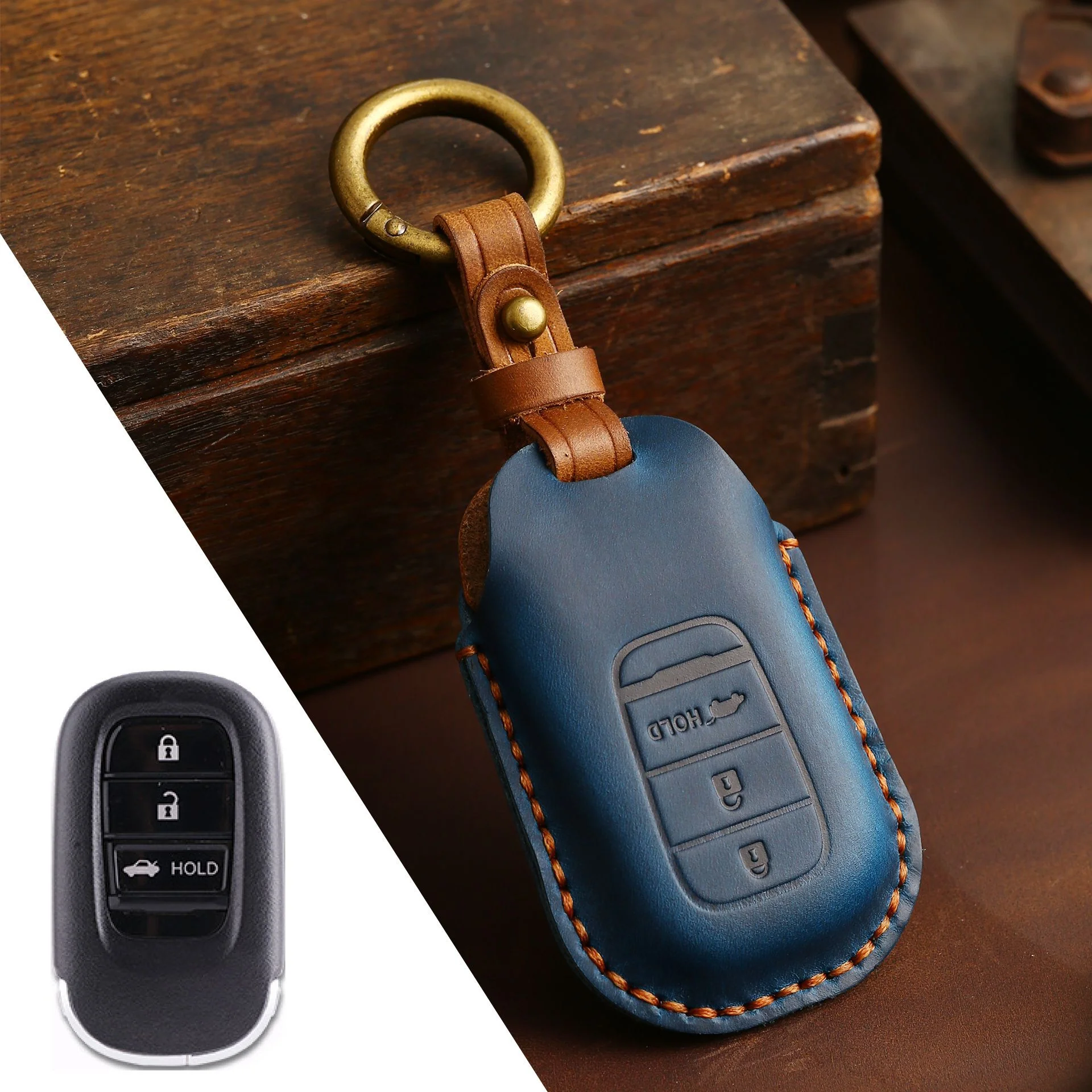 Honda Handcrafted Genuine Leather Car Key Fob Case Cover For CR-V, Accord, Civic, HR-V, Pilot - Image 21