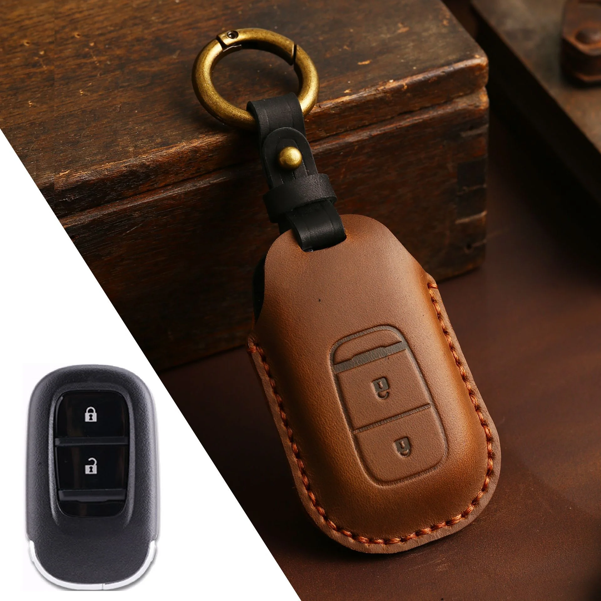 Honda Handcrafted Genuine Leather Car Key Fob Case Cover For CR-V, Accord, Civic, HR-V, Pilot - Image 9