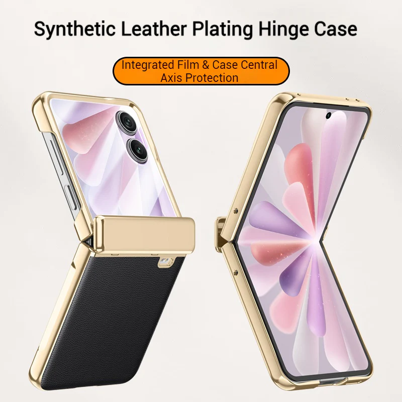 Honor Magic V Flip 2 Electroplated Chain Shockproof Plain Leather Essentials Series Case With Screen Protector - Image 3