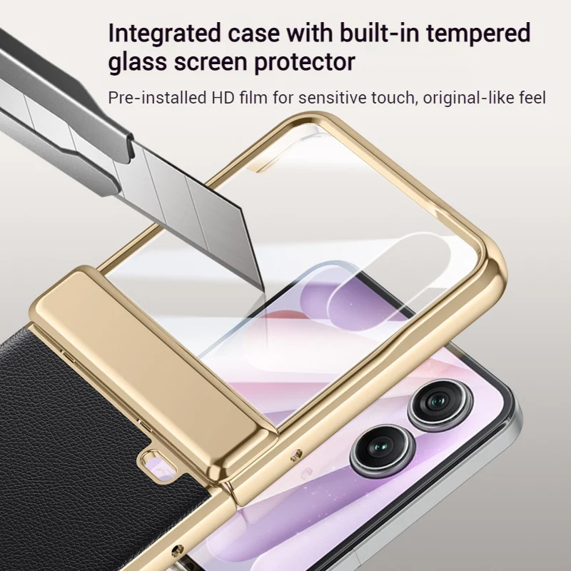 Honor Magic V Flip 2 Electroplated Chain Shockproof Plain Leather Essentials Series Case With Screen Protector - Image 4