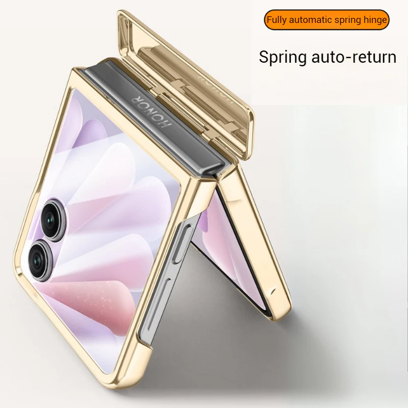 Honor Magic V Flip 2 Electroplated Chain Shockproof Plain Leather Essentials Series Case With Screen Protector - Image 6