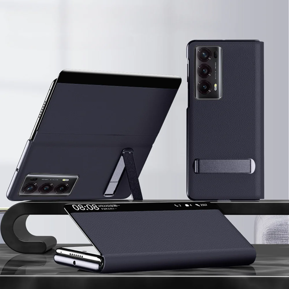 Honor Magic V2 - Premium Leather Smart Touch Side Window Flip Stand Case - Image 5