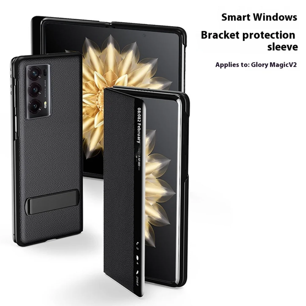 Honor Magic V2 - Premium Leather Smart Touch Side Window Flip Stand Case - Image 6