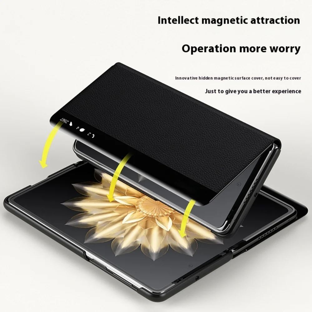 Honor Magic V2 - Premium Leather Smart Touch Side Window Flip Stand Case - Image 7