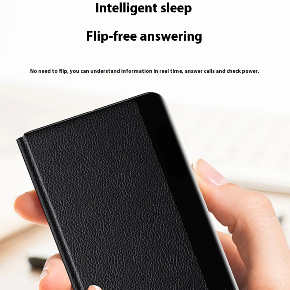 Honor Magic V2 - Premium Leather Smart Touch Side Window Flip Stand Case - Image 9
